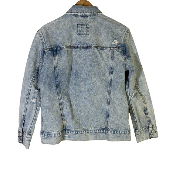 Abercrombie & Fitch Rigid Stone Wash Denim Jacket Womens M Light Wash Distressed - Picture 7 of 9